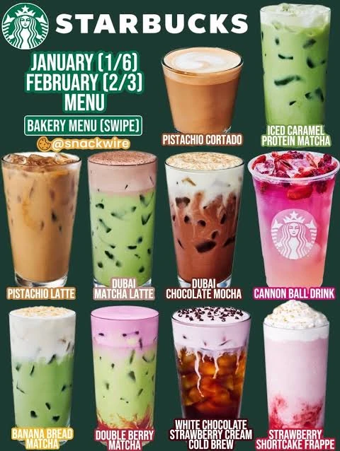 Seasonal Starbucks drinks menu
